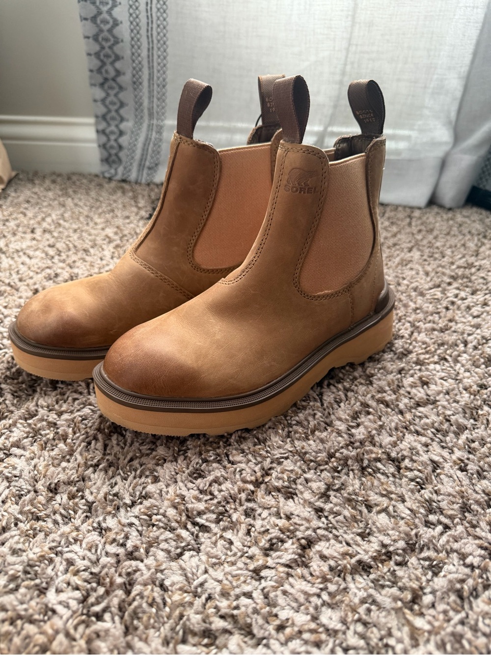 SOREL Hi-Line Leather Chelsea Platform Boots Tan Elk Women Size 5 NL4870-261